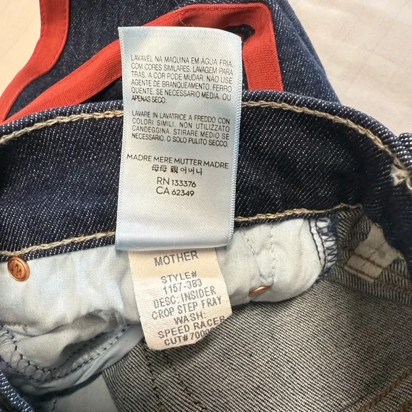 NWT MOTHER Insider Crop Step Fray Dark Blue Cropped‎ Jeans with Red Accents - Picture 9 of 16